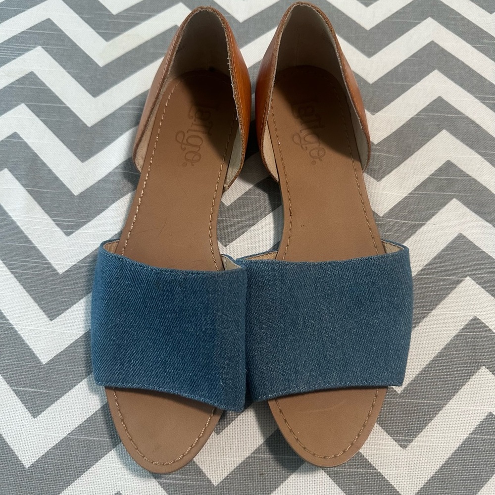 Latigo at Anthropologie Blue Denim & Tan leather d’orsay sandals (7.5)